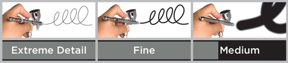 Airbrush stroke widths for Absolute Precision airbrushes.